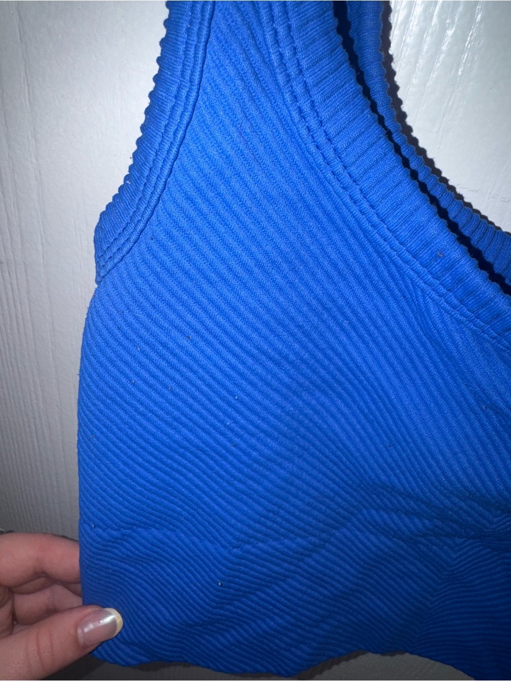 Blue Ribbed Cropped Tank Top - Picture 2 of 3